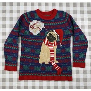Ugly Christmas Sweater Pug Dog‎ Santa Scarf Funny Holiday Knit Small